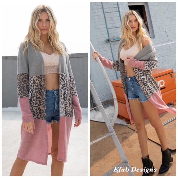 💗NEW! Leopard Soft Longline Color Block Cardigan! - Picture 3 of 9